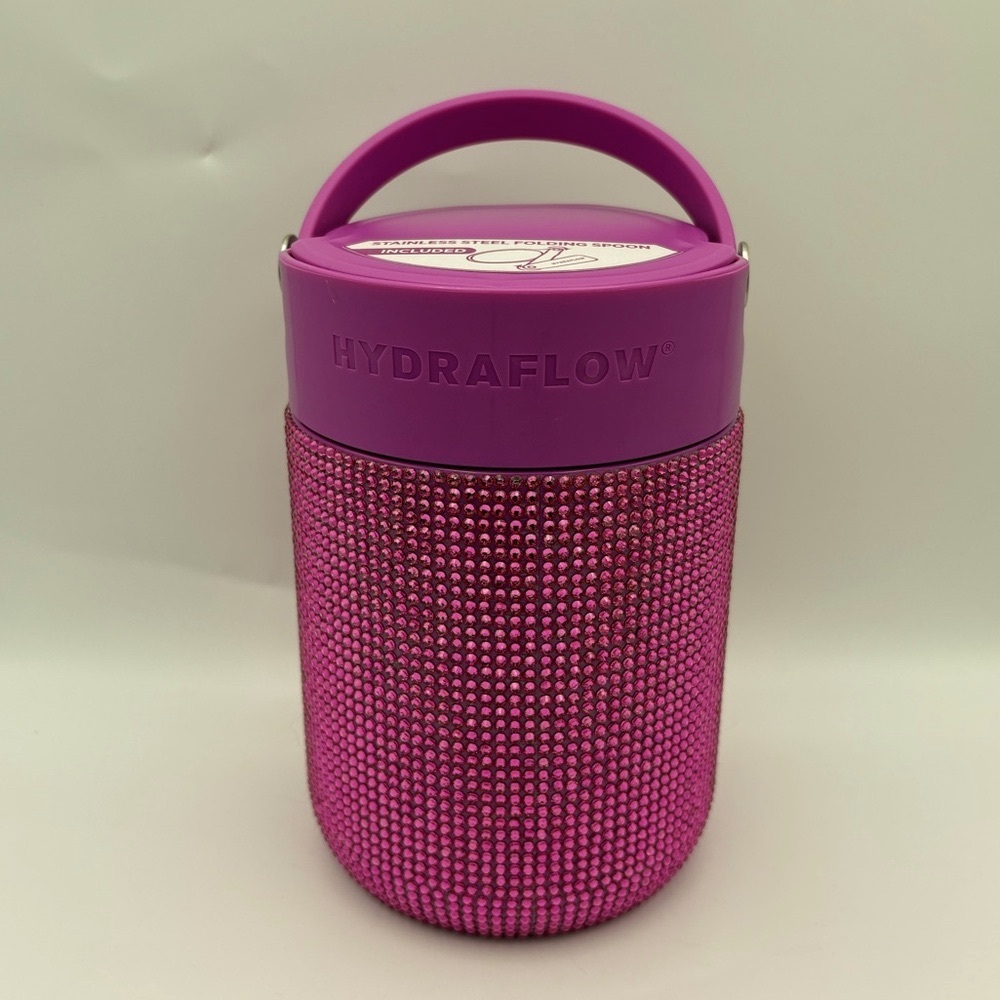 Hydraflow Insulated Pod Pink Rhinestone with Folding Spoon 28 oz